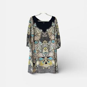 Etcetera Blue and Yellow Patterned Long Sleeve Dress